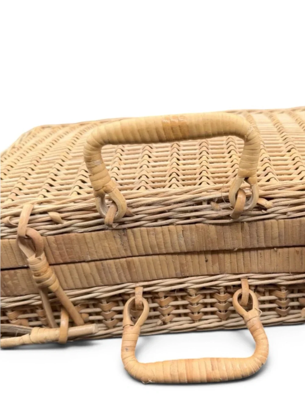 Vintage Handwoven Wicker French Picnic Basket - 8 x 11”